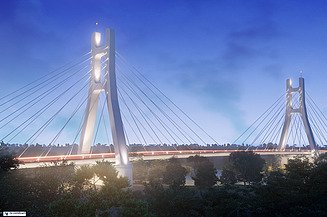 Foto einer Schrägseilbrücke bei blauem Himmel