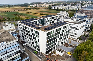 Luftaufnahme vom Neubau des Innovation Center am ZÜBLIN-Campus in Stuttgart.  