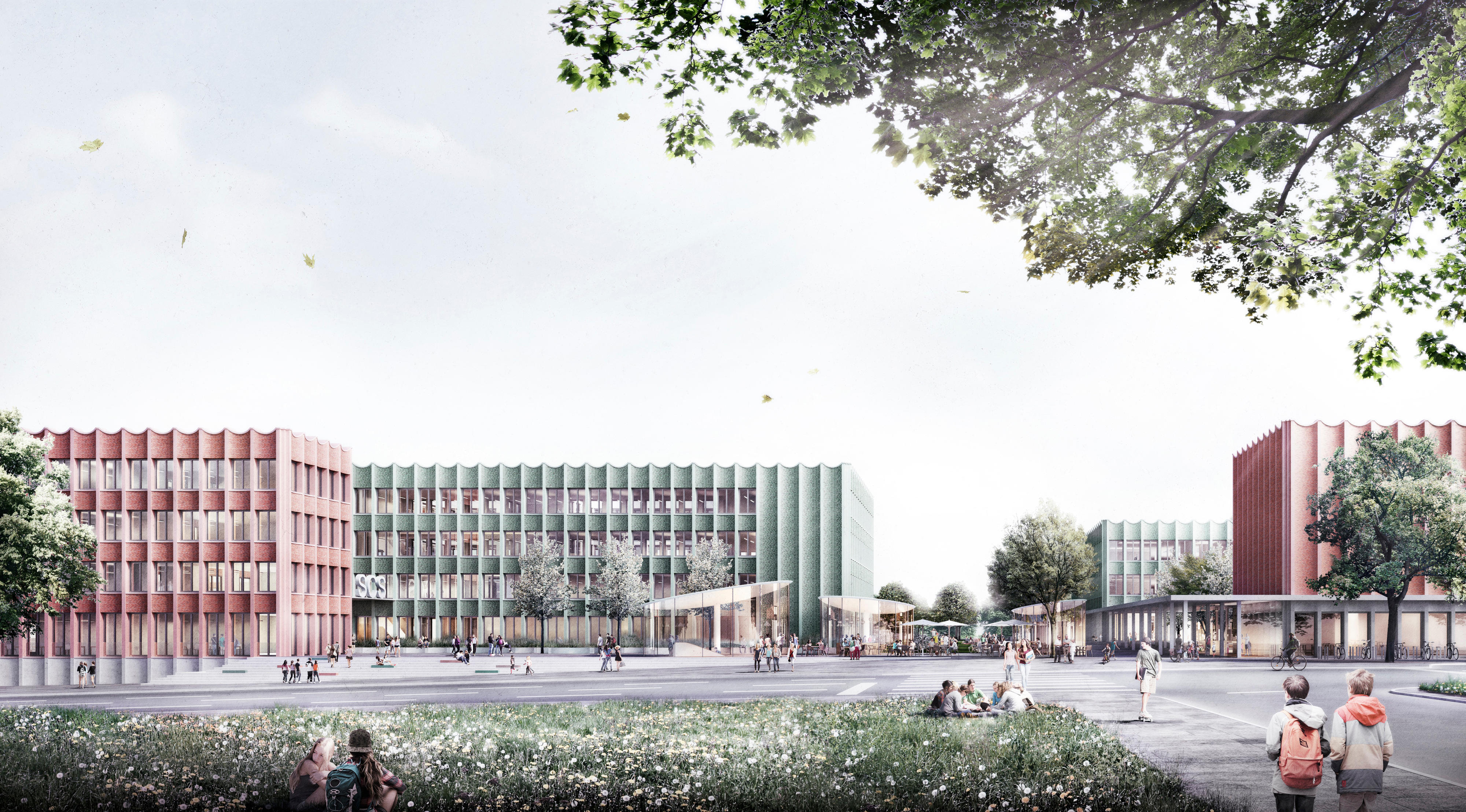 Visualisierung des neuen großen Schulcampus Struenseestraße in Hamburg. 