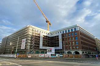 Foto vom Bau der Annenhöfe in Dresden. 