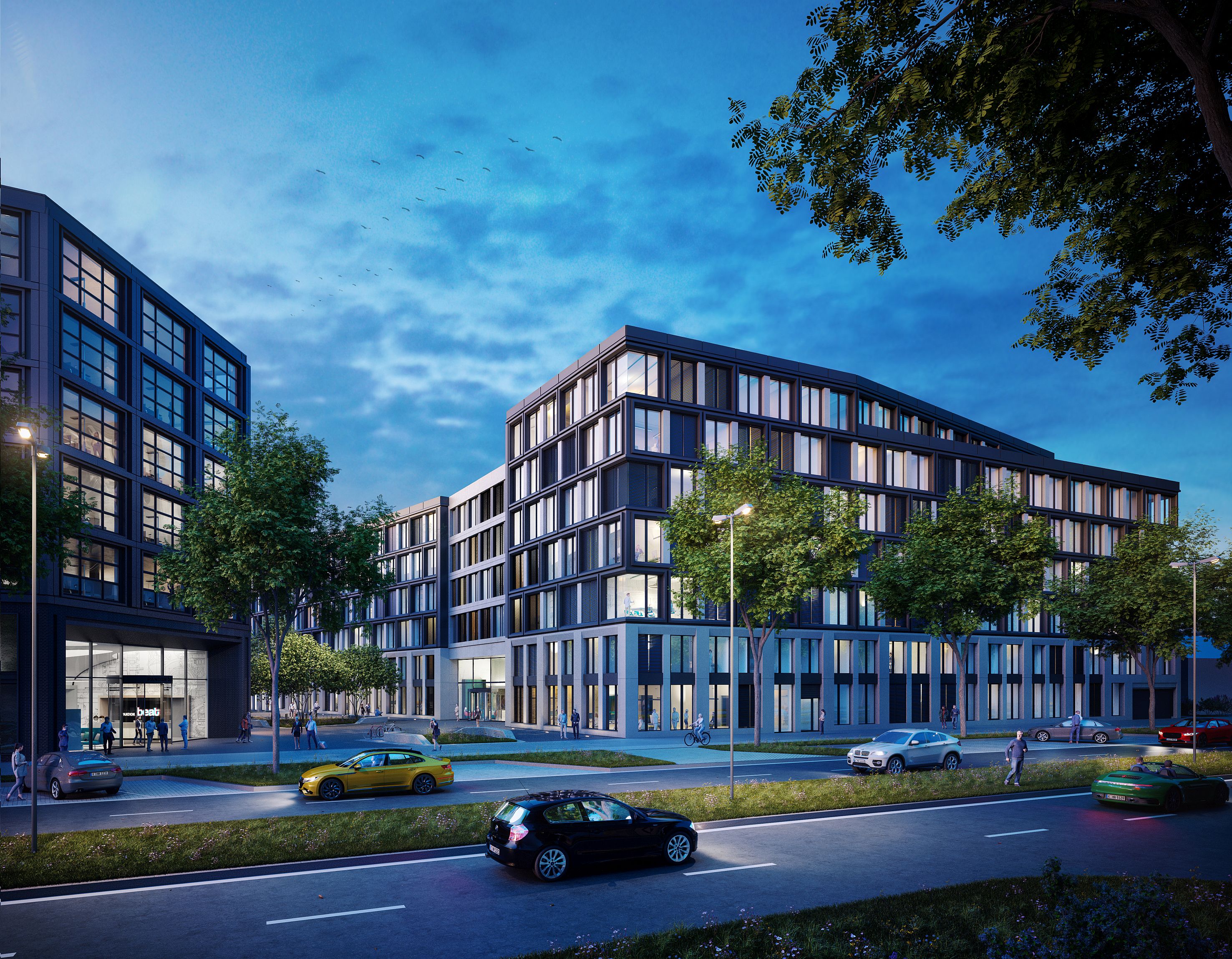 Visualisierung vom Deutsche Patent- und Markenamt in München mit Blick von der Straße. 