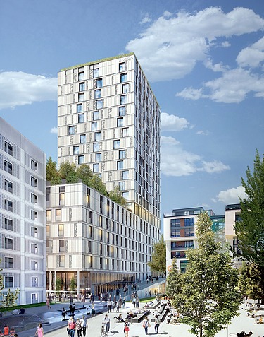 Visualisierung von einem Neubau eines Turms in Stuttgart am Mailänderplatz. 