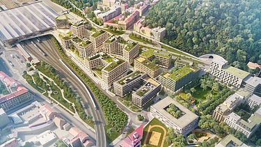 Bird's eye view of Smichov City in Prague