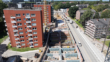 Civil engineering construction site in the city