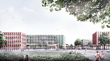 Visualisierung des neuen großen Schulcampus Struenseestraße in Hamburg. 