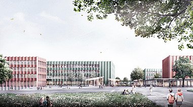 Visualisierung des neuen großen Schulcampus Struenseestraße in Hamburg. 