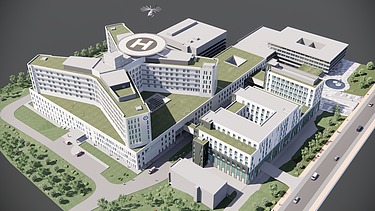 Renderings of the new F.D. Roosevelt University Hospital in Banská Bystrica following reconstruction and extension