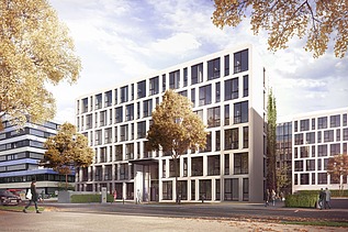 Visualisierung des neuen Konzernhauses am Albstadtweg.
