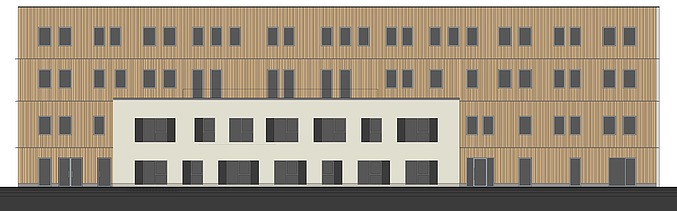 Visualisierung des Holz-Hybrid-Verwaltungsgebäudes von asphericon in Jena