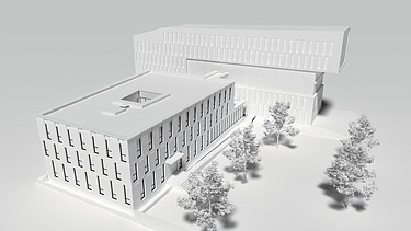 Visualisierung von einem Modell eines Bürogebäudes.  