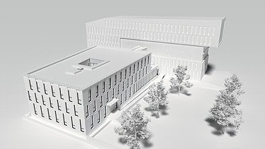 Visualisierung von einem Modell eines Bürogebäudes.  