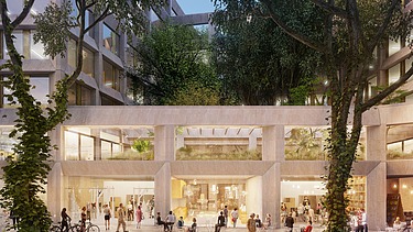 Visualisierung eines Einkaufszentrums in der Außenansicht von vorne