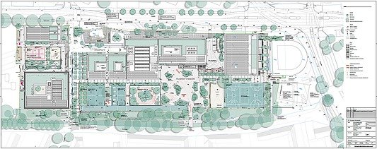Zeichnung vom neuen großen Schulcampus Struenseestraße in Hamburg. 