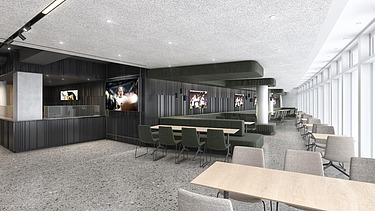 Visualisierungen des Loungebereiche in der Mercedes Benz Arena. 