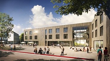 Visualisierung des Haupteingangs der Universität Witten.    