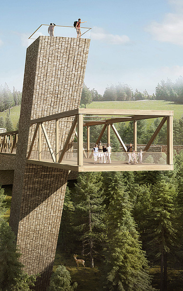 Visualisierung von einem Aussichtpunkt im Wald.   