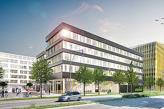 Visualisierung des JobRad Firmensitz mit Seitenansicht.  