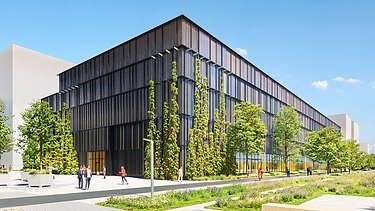 The picture shows a wood-hybrid construction