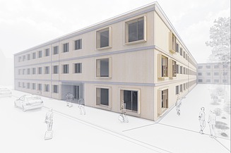 Zeichnung des Models von den neuen modernen Unterkünften für die Polizeiausbildung.