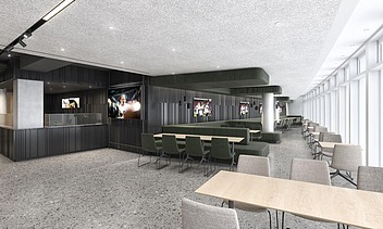 Visualisierungen des Loungebereiche in der Mercedes Benz Arena. 