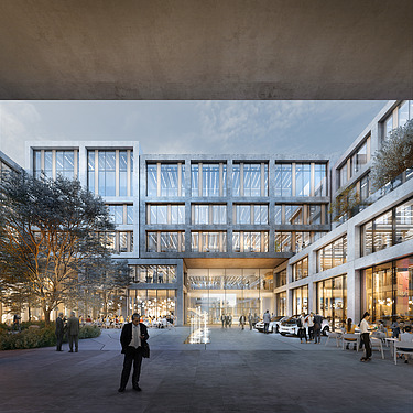 Visualisierung des LabCampus mit Blick nach Draußen im Innenhof. 
