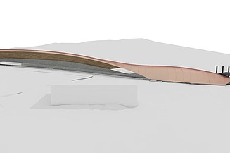 Visualisierung einer Holzüberdachung für eine Rennschlittenbahn.       