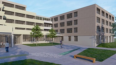 Visualisierung des Holzhybrid-Anbau für Elias-Schrenk-Haus.