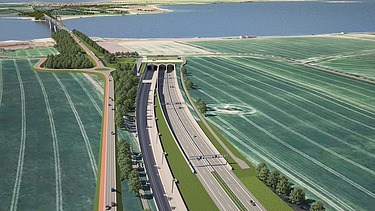 Neue Schienen und neue Straßen: Die Einfahrt in den künftigen Tunnel zwischen Fehmarn und dem Festland