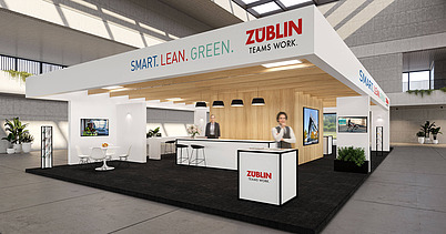 Visualisierung vom virtuellen Ausstellungsstand von ZÜBLIN auf dem Deutschen Bautechnik-Tag 2021.