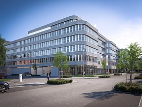 Visualisierung des OBRKSSL - home of success in Düsseldorf mit Seitenansicht.  