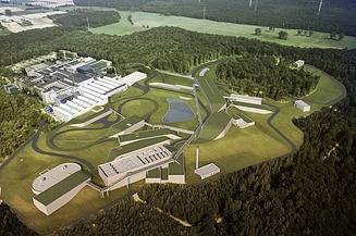 Photo montage of the future FAIR particle accelerator facility