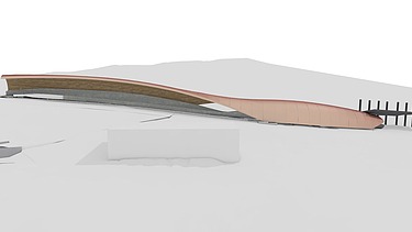 Visualisierung einer Holzüberdachung für eine Rennschlittenbahn.       