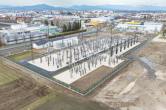 Luftaufnahme von einem Umspannwerk 