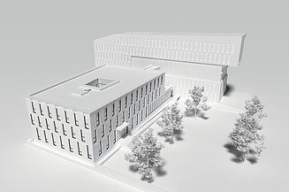 Visualisierung von einem Modell eines Bürogebäudes.  