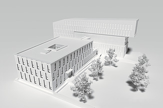 Visualisierung von einem Modell eines Bürogebäudes.  