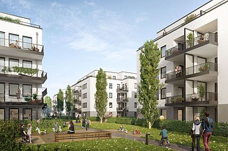 Visualisierung von fünf Rathausvillen in Schönefeld.