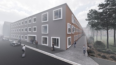 Visualisierung von den neuen modernen Unterkünften für die Polizeiausbildung.