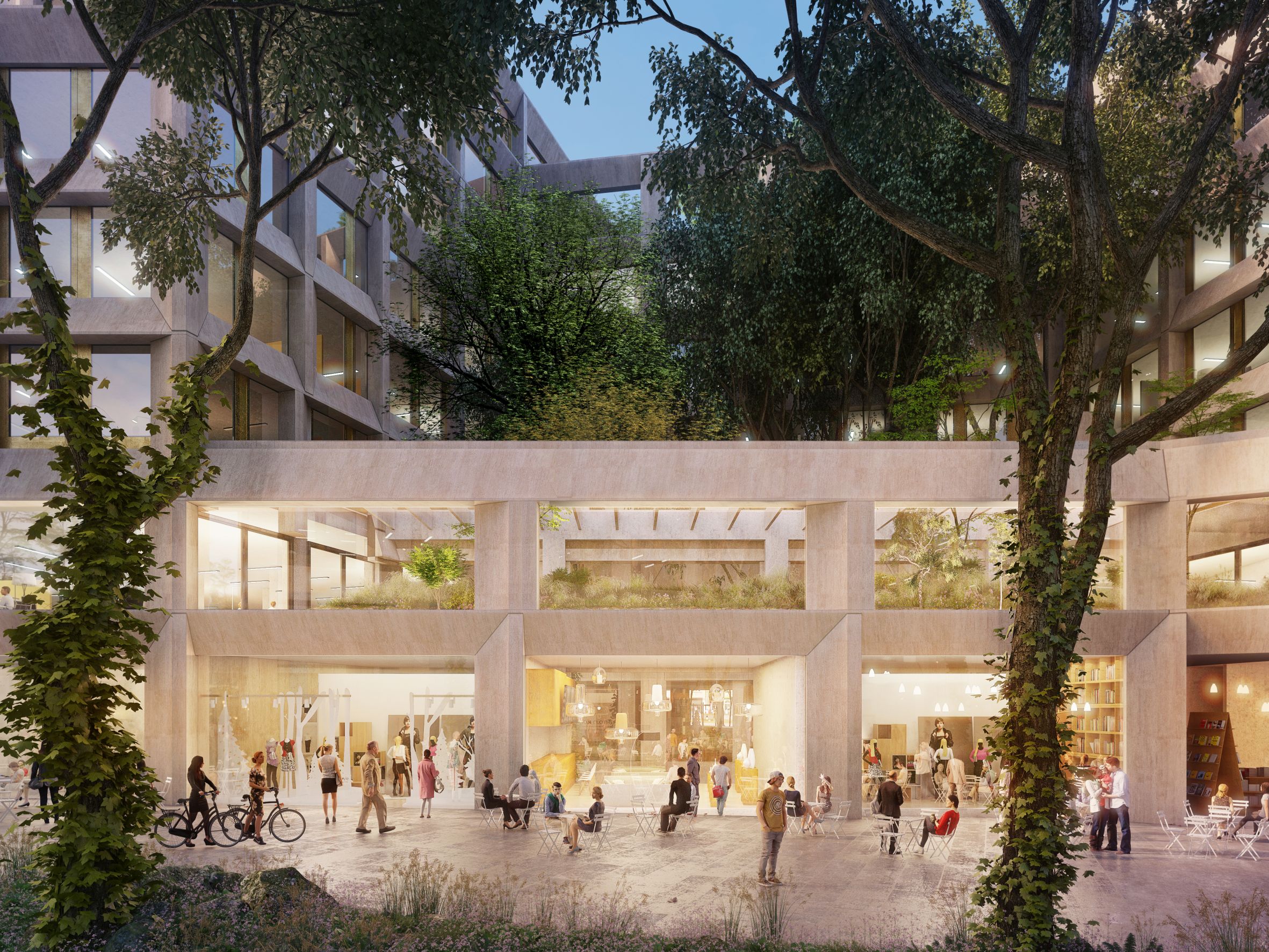 Visualisierung eines Einkaufszentrums in der Außenansicht von vorne