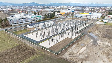 Luftaufnahme von einem Umspannwerk 