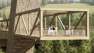 Visualisierung von einem Aussichtpunkt im Wald.   