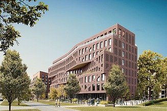 Visualisierung Studentenwohnheim-Komplex Campus II in Frankfurt.