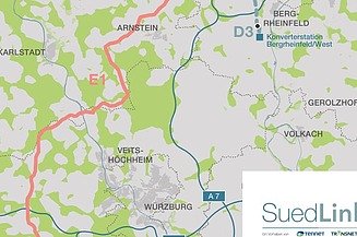 Ein gemeinsames Projekt-Team von STRABAG-Einheiten aus Bayern und Baden-Württemberg wird die Bauarbeiten für das rund 70 Kilometer lange Stromtrassen-Teilstück (rot) verantworten und umsetzen.