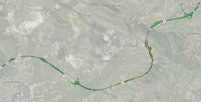 GIS-Visualisierung der geplanten Autobahnstrecke Bukojčani–Kičevo in Nordmazedonien