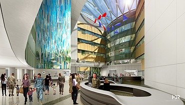 Visualisierung der US-Militärklinik in Weilerbach von innen in der Eingangshalle.    