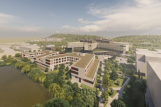 Visualisierung des Zentralklinikum im Lörrach aus der Vogelperspektive. 