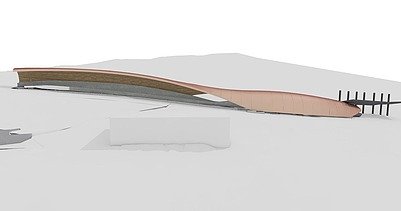 Visualisierung einer Holzüberdachung für eine Rennschlittenbahn.       