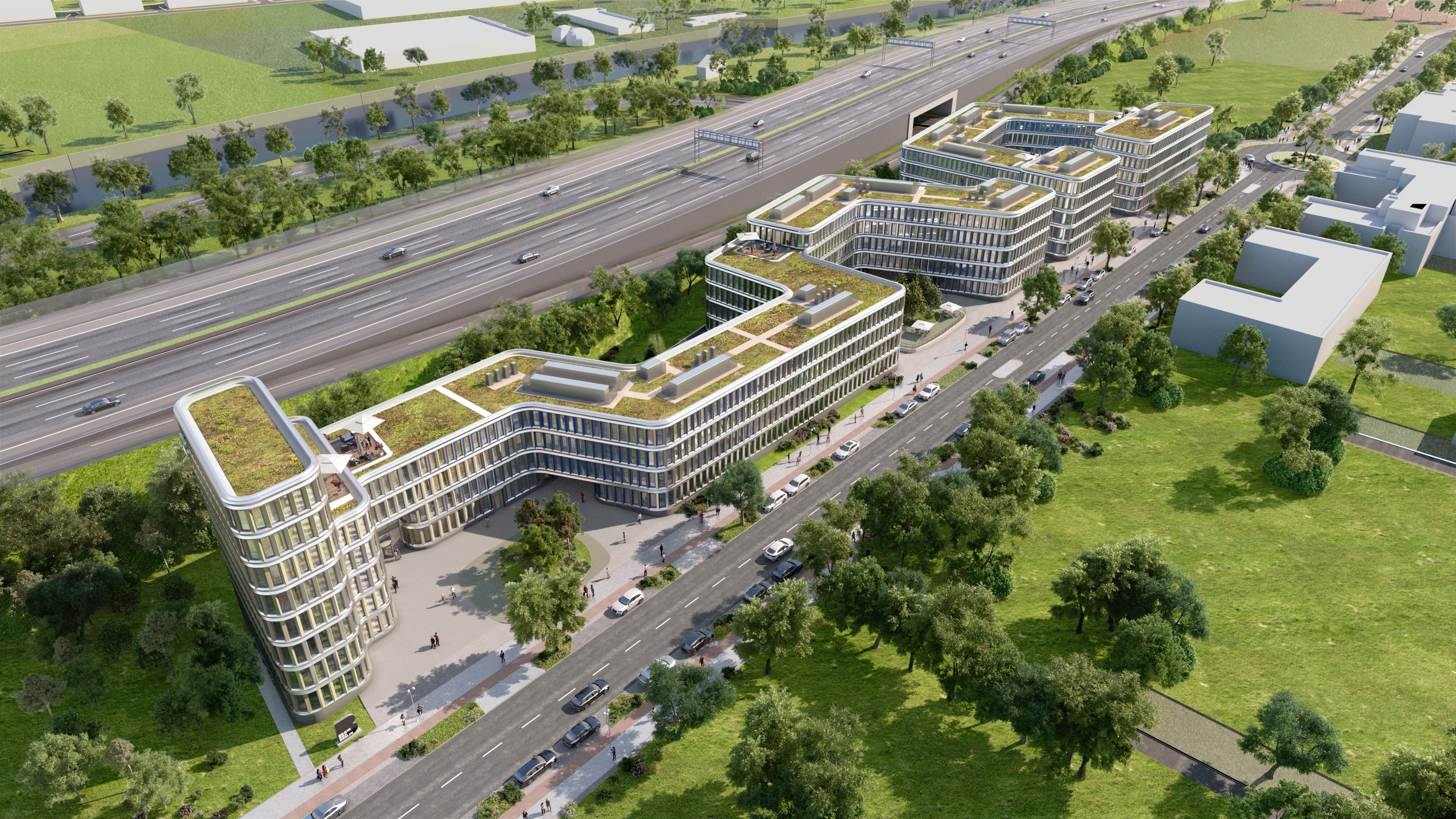 Visulisierung des BRAIN BOX BERLIN aus der Vogelperspektive.