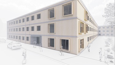 Zeichnung des Models von den neuen modernen Unterkünften für die Polizeiausbildung.