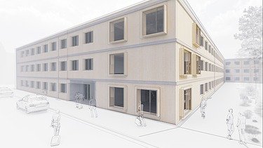 Zeichnung des Models von den neuen modernen Unterkünften für die Polizeiausbildung.