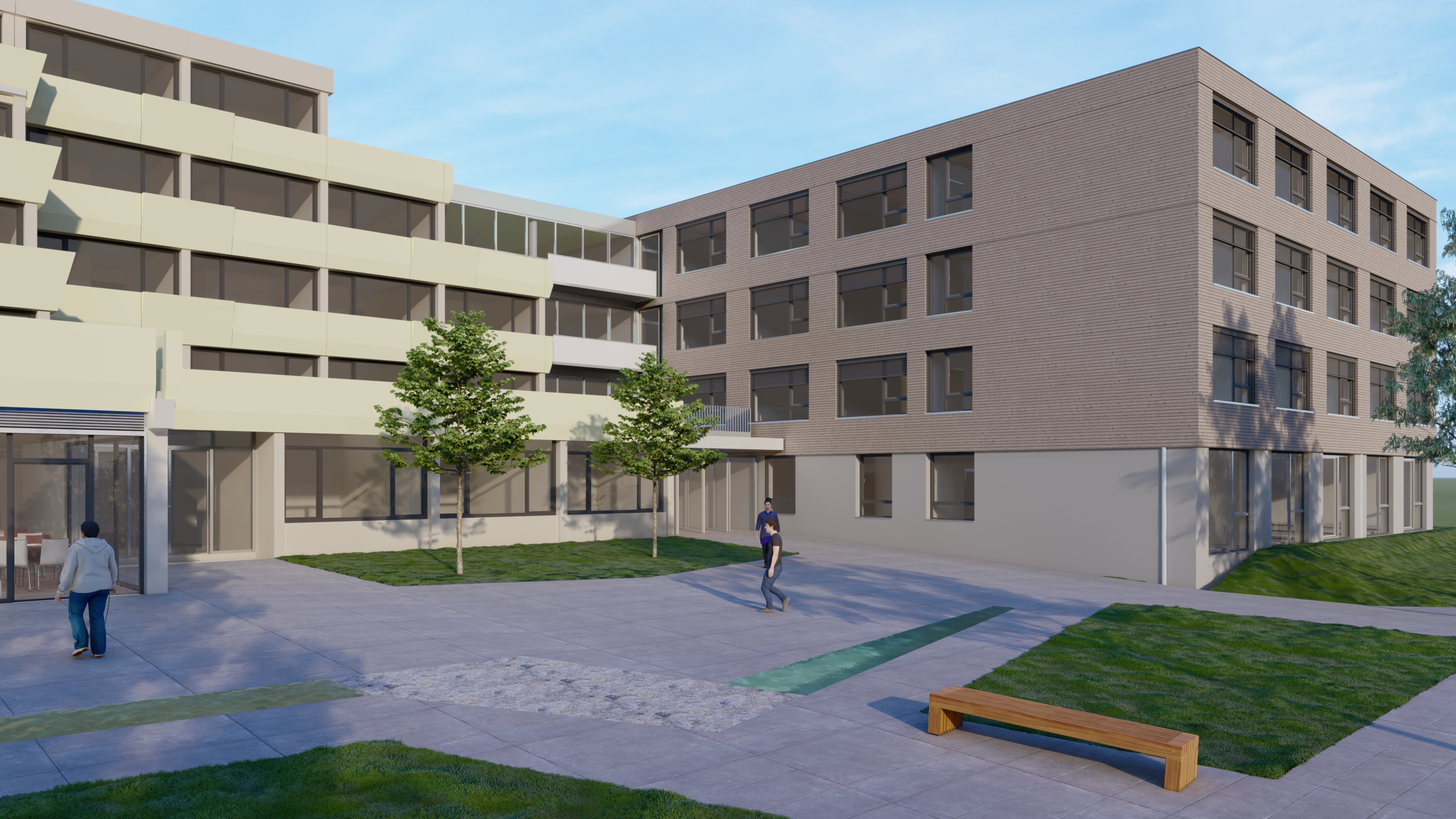 Visualisierung des Holzhybrid-Anbau für Elias-Schrenk-Haus.